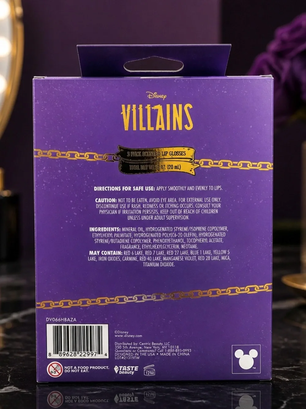 Disney Villains 5-Pack Scented Lip Gloss Set Cruella Ursula Maleficent